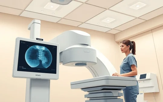 Modern mammography system used for breast cancer screening in clinical setting