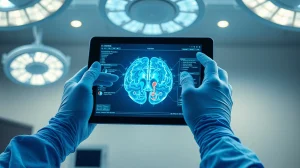 Neurosurgeon using AI-powered 3D brain mapping for standardized epilepsy surgery planning
