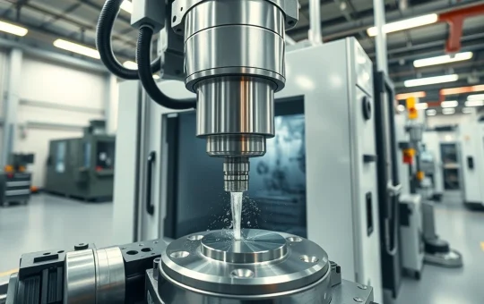 CNC machining operation using metal working fluid for cooling and lubrication in manufacturing.