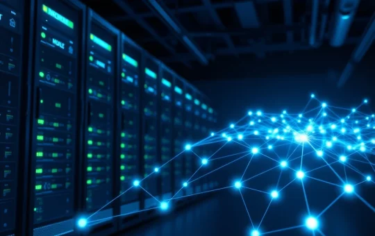 Secure data center and blockchain network visualization for Midnight $NIGHT node validation.