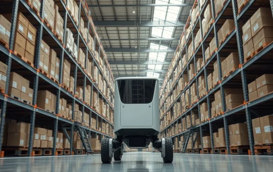 An autonomous mobile robot operating in a modern warehouse, representing the growth of the mobile robots market.