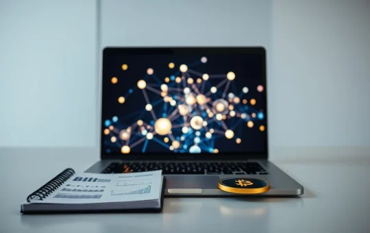 Analyst reviewing Mutuum Finance presale data and blockchain visualization on screen.