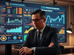 Analyst reviews Mutuum Finance presale data and DeFi tokenomics on a digital interface.