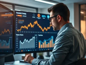 Analyst reviewing Mutuum Finance presale data and token metrics on a digital dashboard.