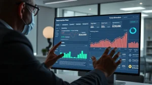 Analyst reviewing Mutuum Finance presale data and tokenomics on a digital dashboard.