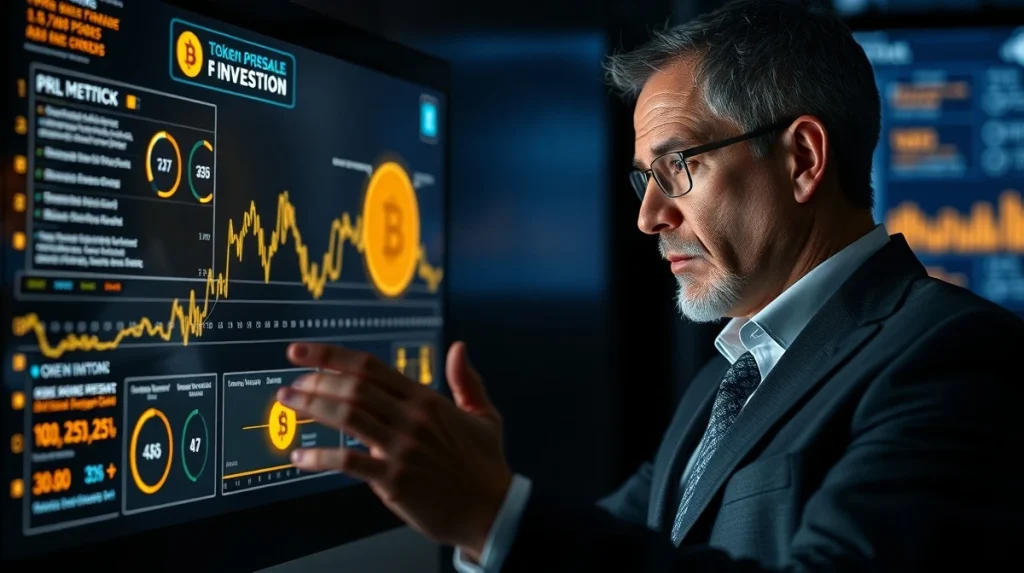 Analyst reviews Mutuum Finance presale data and tokenomics on a digital interface.
