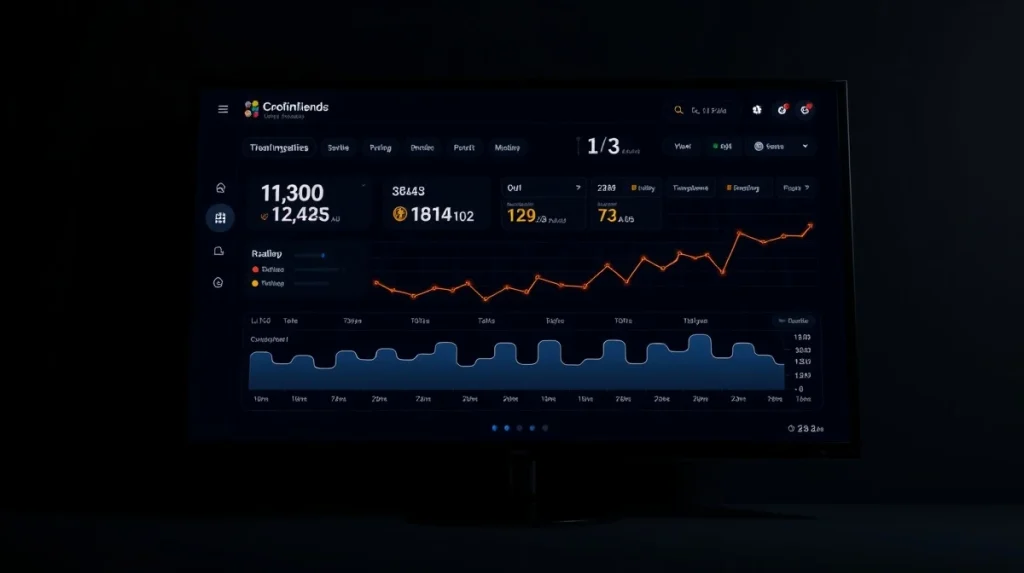 Digital dashboard showing Mutuum Finance token metrics and blockchain roadmap visualization.