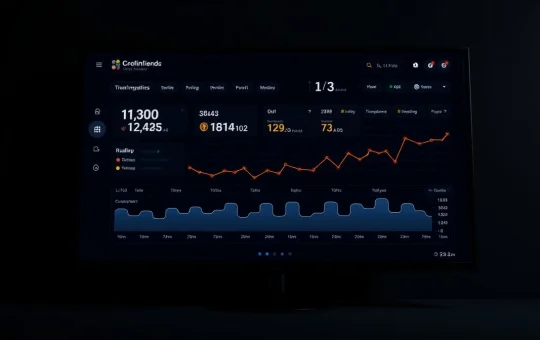 Digital dashboard showing Mutuum Finance token metrics and blockchain roadmap visualization.