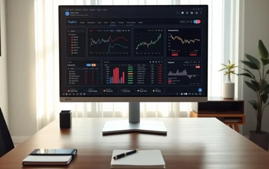 NAGA review of the trading platform's interface showing charts and social features on a desktop monitor.