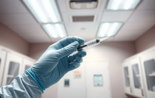 Healthcare professional using a safety syringe with activated shield to prevent needlestick injuries.