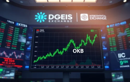 OKB token price surge chart following Intercontinental Exchange investment in OKX cryptocurrency platform.
