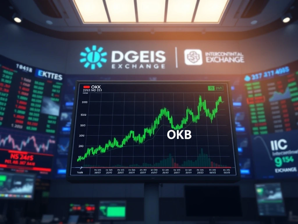 OKB token price surge chart following Intercontinental Exchange investment in OKX cryptocurrency platform.