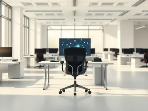 Empty office chair symbolizes OP Labs 20% workforce reduction to streamline Optimism development.