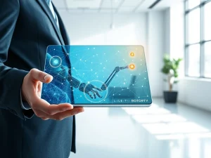 Paradigm AI robotics fund strategy shift visualized on a tablet in a modern VC office setting.