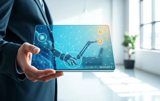 Paradigm AI robotics fund strategy shift visualized on a tablet in a modern VC office setting.