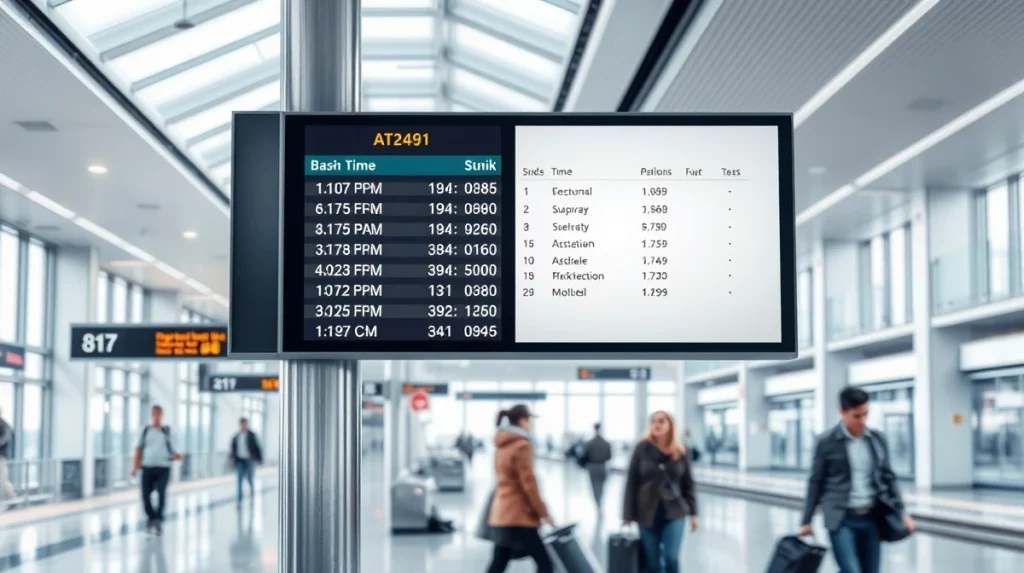 Modern digital passenger information display in a transportation hub showing real-time travel updates.