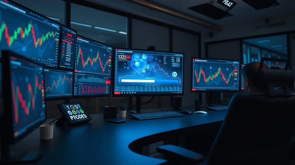Analyst monitors cryptocurrency presale data and blockchain token metrics on a digital dashboard.