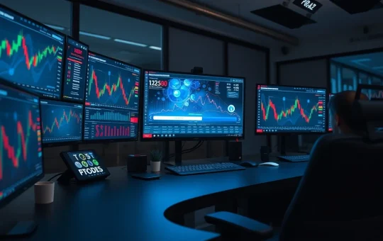 Analyst monitors cryptocurrency presale data and blockchain token metrics on a digital dashboard.