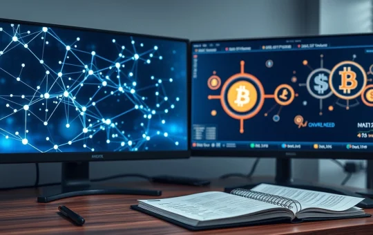 Analyst desk with screens showing blockchain visualization and crypto tokens for Pepeto presale news.