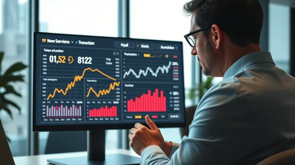 Analyst reviews Pepeto presale dashboard showing token allocation and fundraising data.