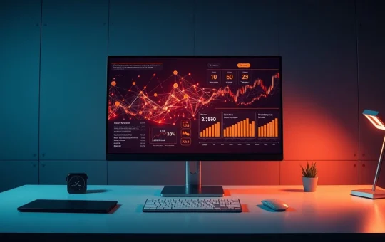 Blockchain data visualization on screen representing crypto presale fundraising and tokenomics analysis.