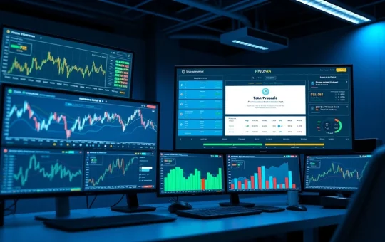 Cryptocurrency trading desk showing token presale analytics and blockchain data visualization