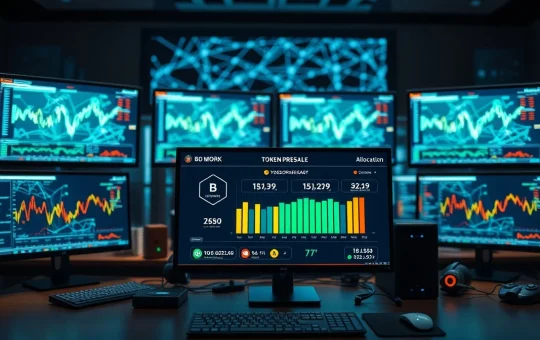 Cryptocurrency presale dashboard showing token allocation and blockchain data visualization