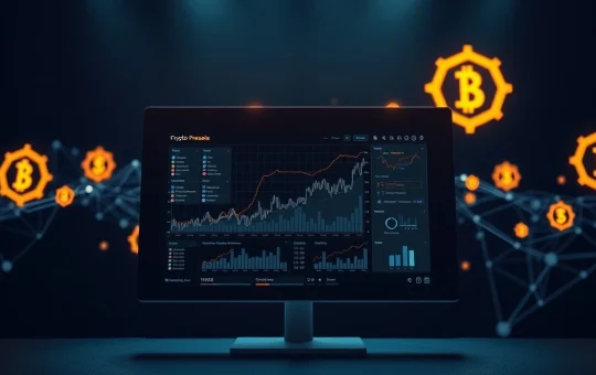 Editorial image of blockchain network visualization and crypto presale data analysis.