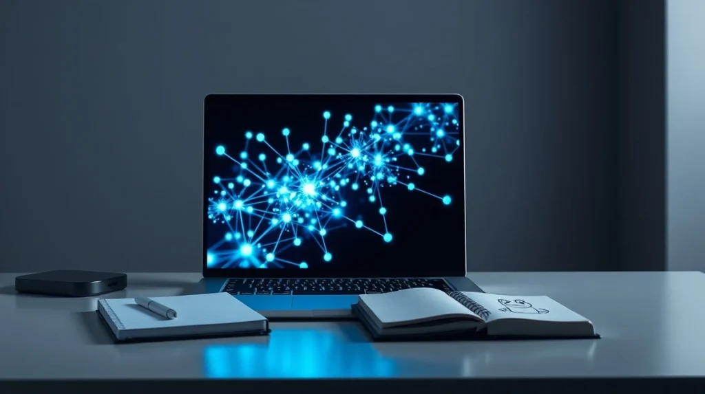 Analyst reviewing Pepeto presale tokenomics and blockchain visualization on screen.