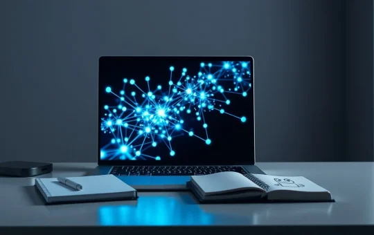 Analyst reviewing Pepeto presale tokenomics and blockchain visualization on screen.