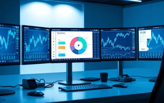 Analyst monitoring crypto presale data and Pepeto tokenomics on trading desk screens
