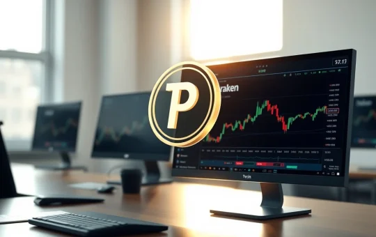 Pi Network cryptocurrency token above Kraken trading terminal for March 2026 listing announcement