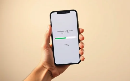 Pi Network mainnet migration progress showing referral rewards transfer process on smartphone interface