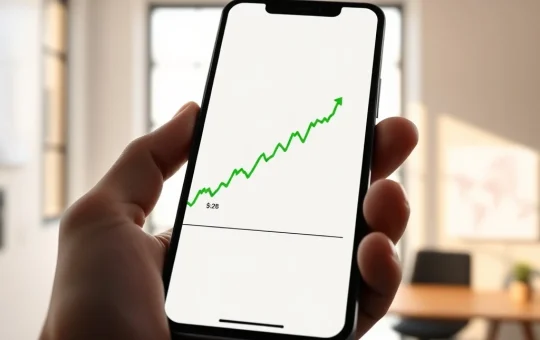 PI Network cryptocurrency price chart showing 15% surge approaching critical $0.28 resistance level on smartphone screen