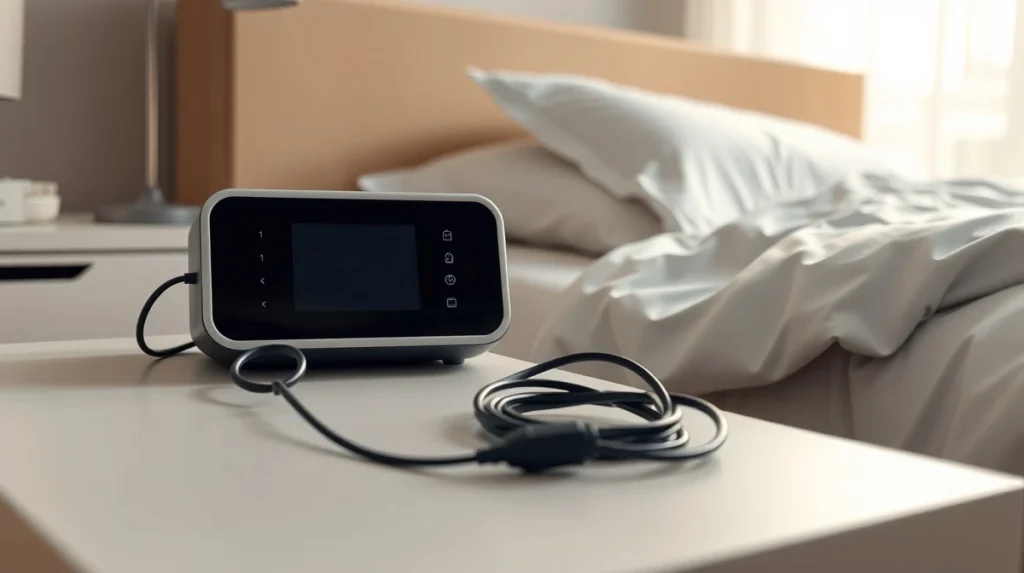 Modern polysomnography device for sleep disorder diagnosis in a clinical setting.