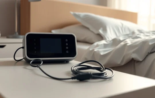 Modern polysomnography device for sleep disorder diagnosis in a clinical setting.