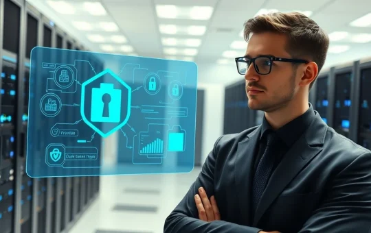 Cybersecurity analyst reviewing post-quantum blockchain security protocols for financial institutions