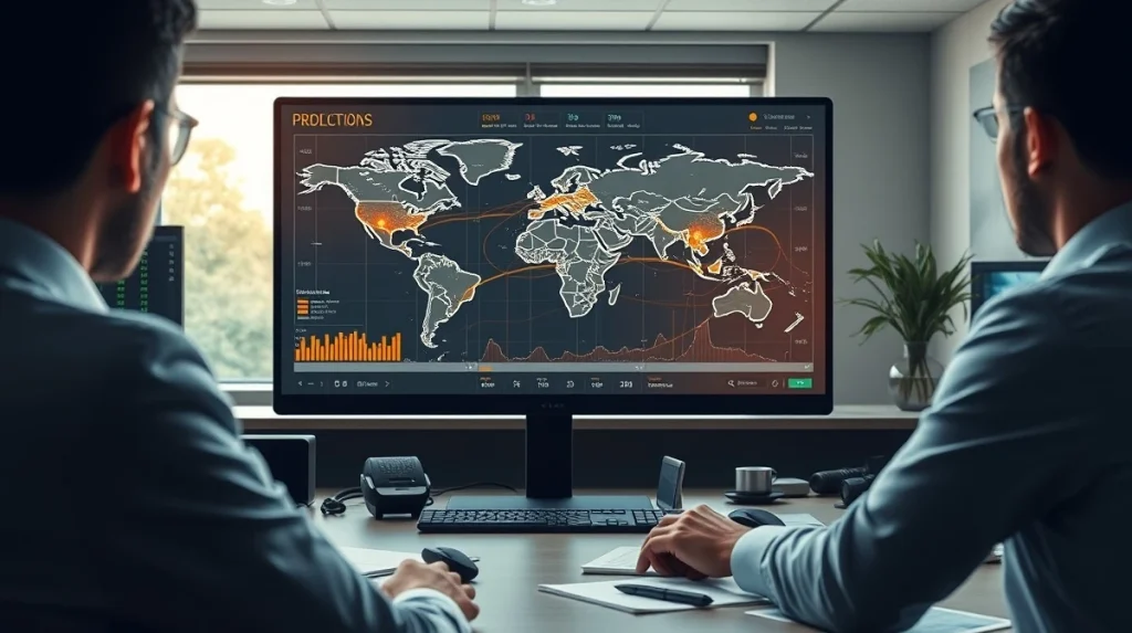 Prediction market trading data visualization showing global geopolitical event contracts and market activity