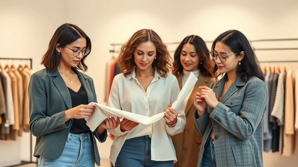 PrettyFancyNow customers examining quality affordable fashion in a modern retail setting