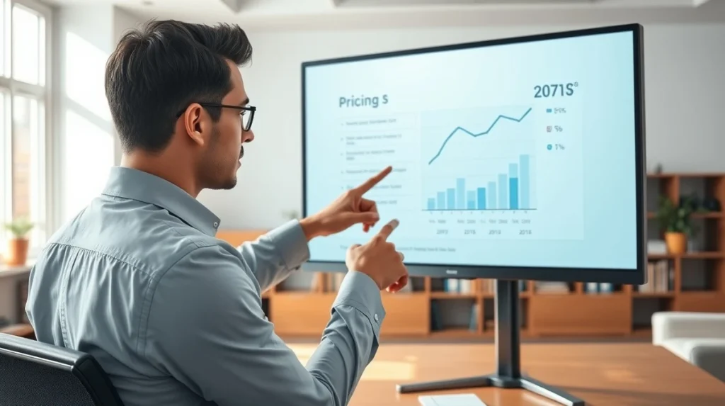 Business analyst examines a pricing structure and cost factors chart for industrial procurement.