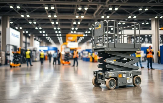 Industrial lifting equipment on display at the HIREland 2026 trade exhibition for material handling solutions.