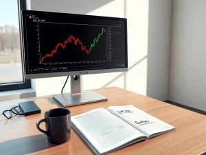 Retail investors exiting crypto markets shown by a trading screen comparing crashing Bitcoin and rising equities charts.