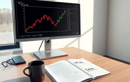 Retail investors exiting crypto markets shown by a trading screen comparing crashing Bitcoin and rising equities charts.