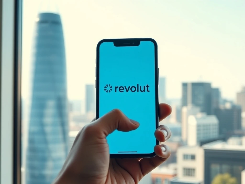 Revolut UK banking license approval shown on a smartphone with London financial district background.