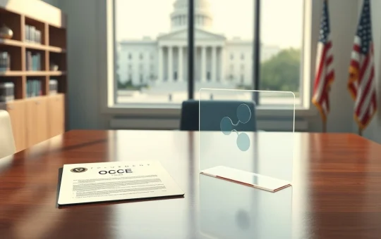 OCC document and Ripple symbol representing new banking access rules for cryptocurrency.