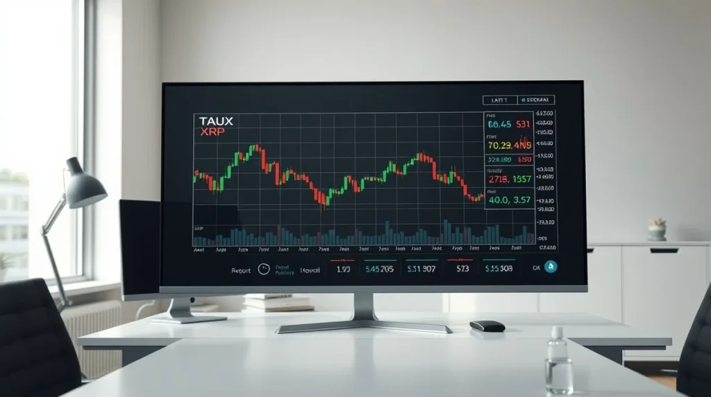 Financial data screen comparing Ripple XRP and Taurox TAUX cryptocurrency performance charts in professional trading analysis