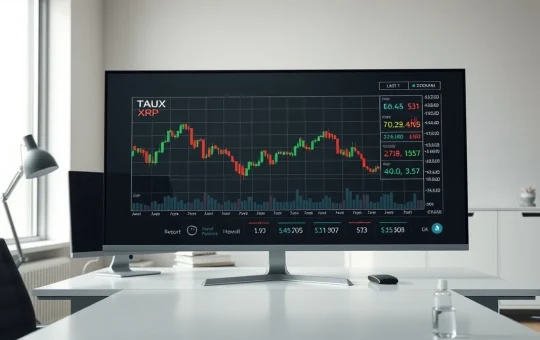 Financial data screen comparing Ripple XRP and Taurox TAUX cryptocurrency performance charts in professional trading analysis