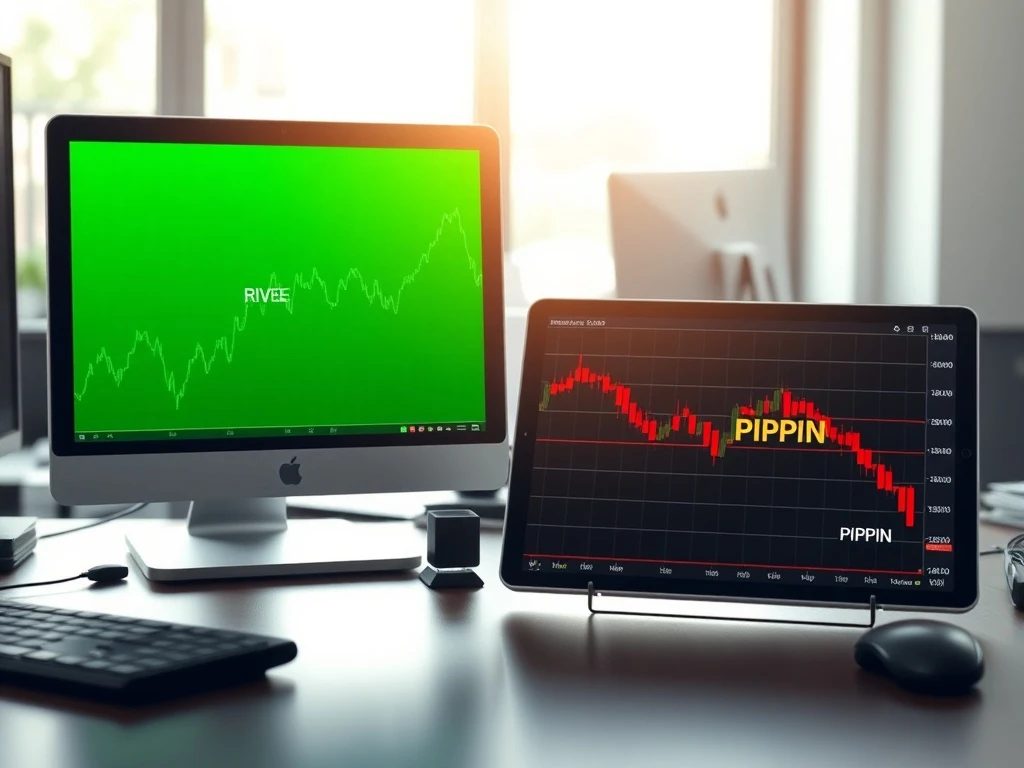 River cryptocurrency chart surges while PIPPIN crashes in dramatic market divergence