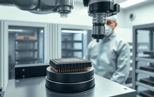 Semiconductor test socket being placed on wafer probe station in high-tech laboratory for zero-defect yield testing.
