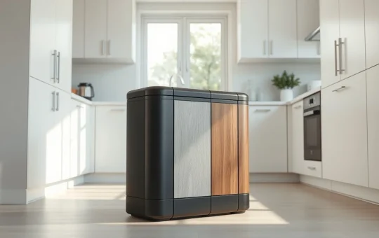 Sinoware modular decorative trash can in modern kitchen setting showing customizable home organization solution